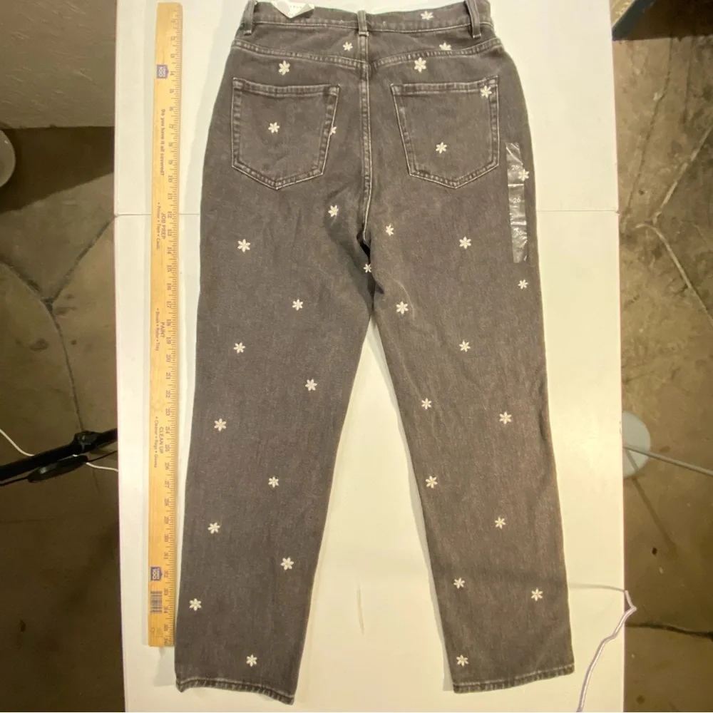 PacSun Highrise Straight Leg Black Embroidered Daisy Floral Jeans size 26 2 - Picture 12 of 14
